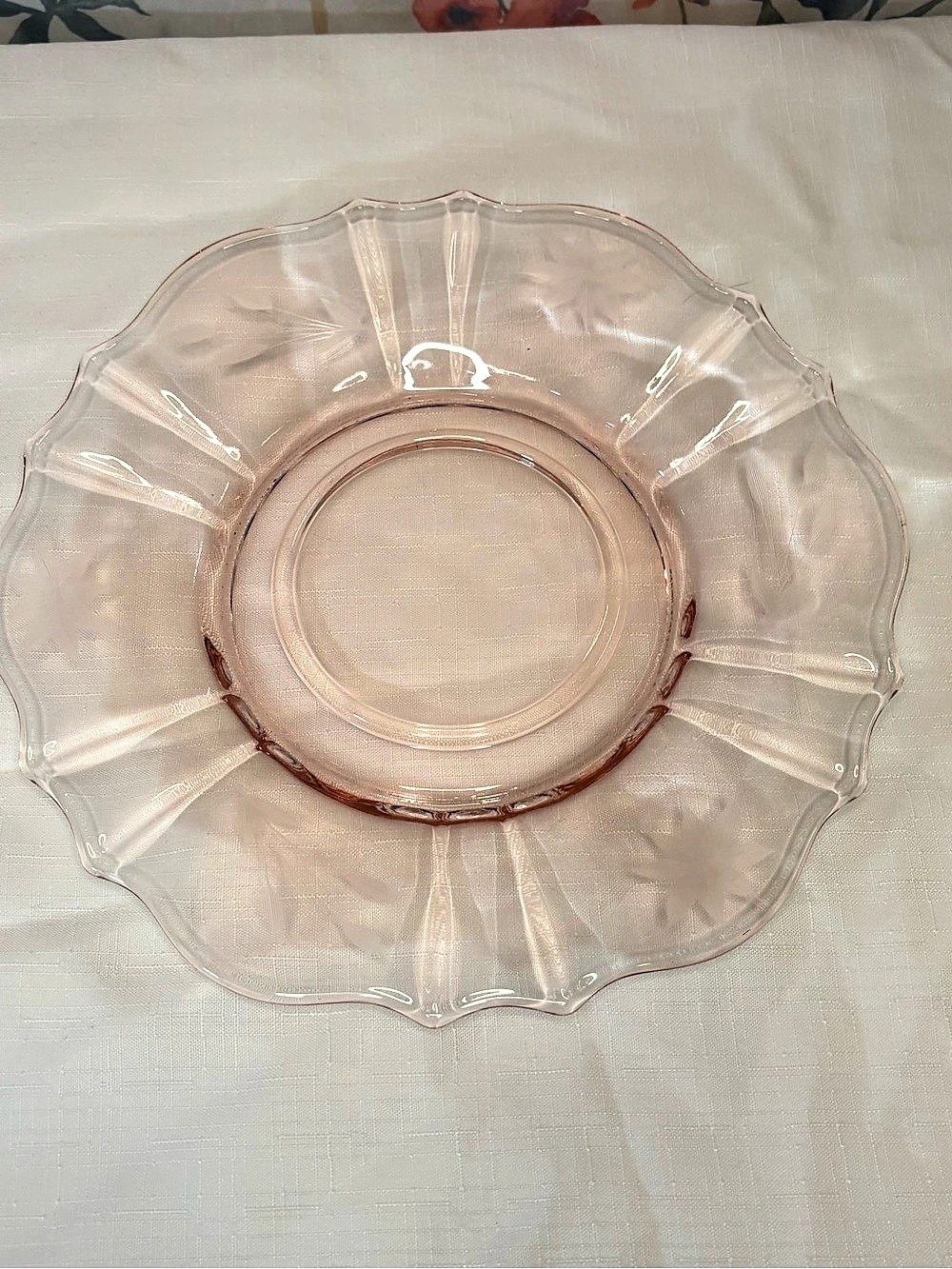 Vintage Pink Depression Scalloped Glass Serving Dish